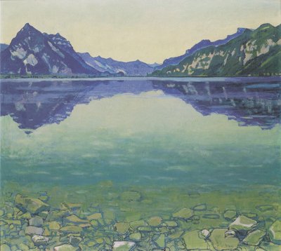 Lago de Thun con reflejo simétrico al amanecer de Ferdinand Hodler